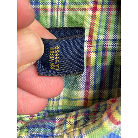 Ralph Lauren green‎ blue white plaid Mens long sleeve button casual shirt Large - Picture 4 of 7